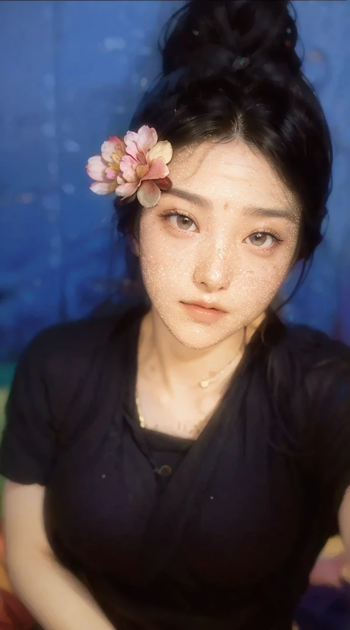 (RAW photo, best quality), (realistic, photo-realistic:1.3),best quality,highly detailed,masterpiece,ultra-detailed,illustration,1girl,upper_body,dynamic angle,world masterpiece theater,messy_long_hair,best quality,extremely detailed CG unity 8k wallpaper,ink,Amazing,cinematic lighting,lens_flare, dunhuang_style