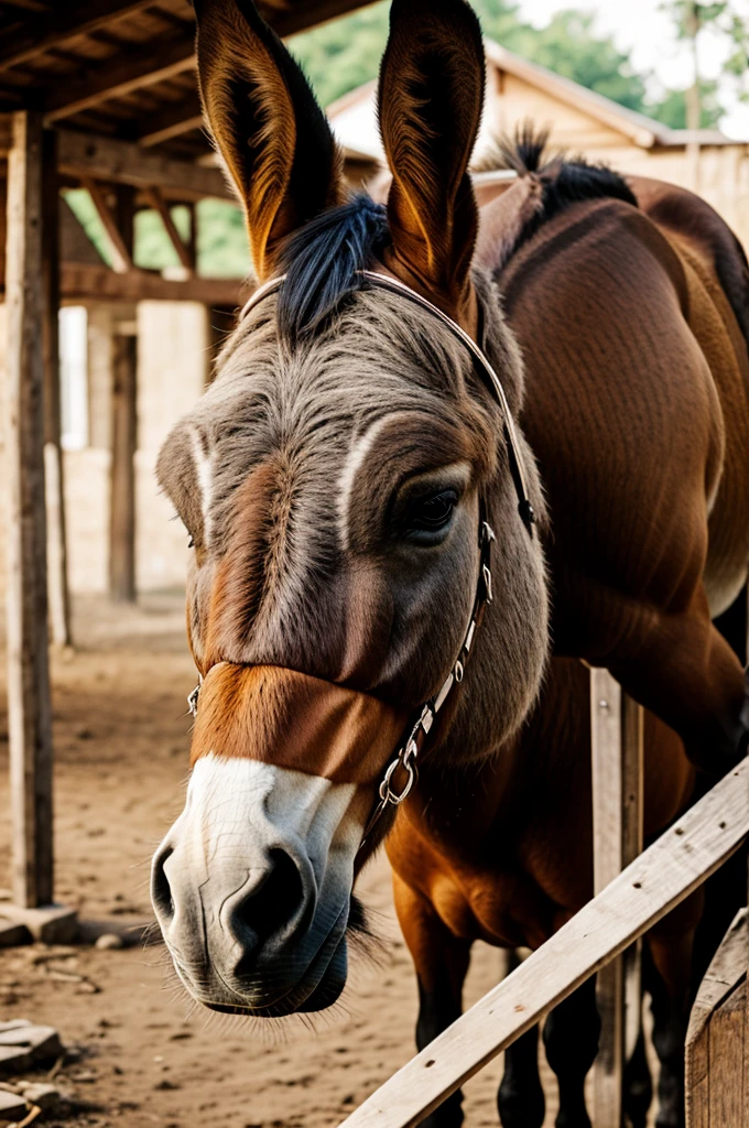 Donkey siting on horse