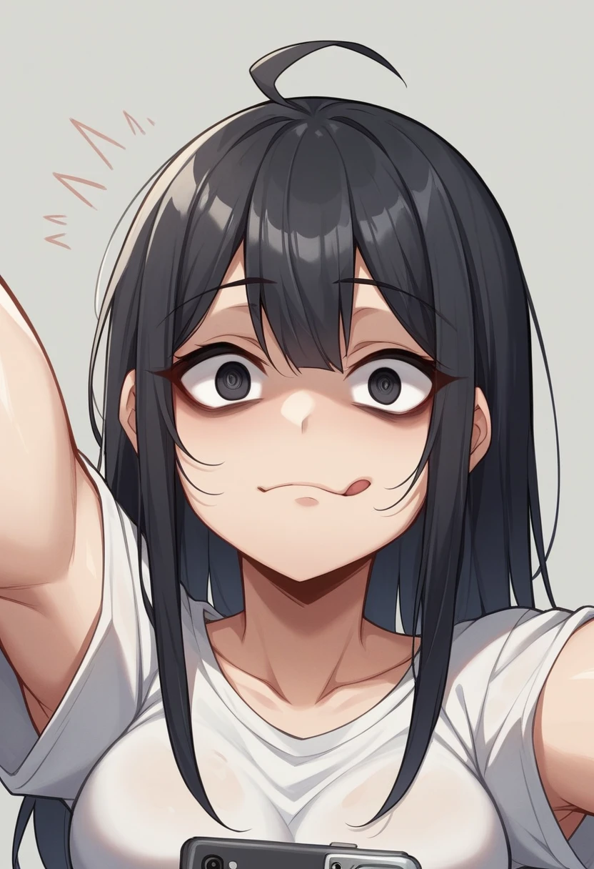 score_4_up, score_5_up, score_6_up, score_7_up, score_8_up, score_9,Japanese women、30 years old、(Selfie style:1.2)、Upper body projection、Black Hair、Random hairstyle、Narrow eyes、No makeup、Professional and delicate black eyes、Delicate skin、Rough skin、Random and subtle background、Random Face、(shirt:1.5)、(Random Face:1.7)、dry skin、Busaic face、Low image quality