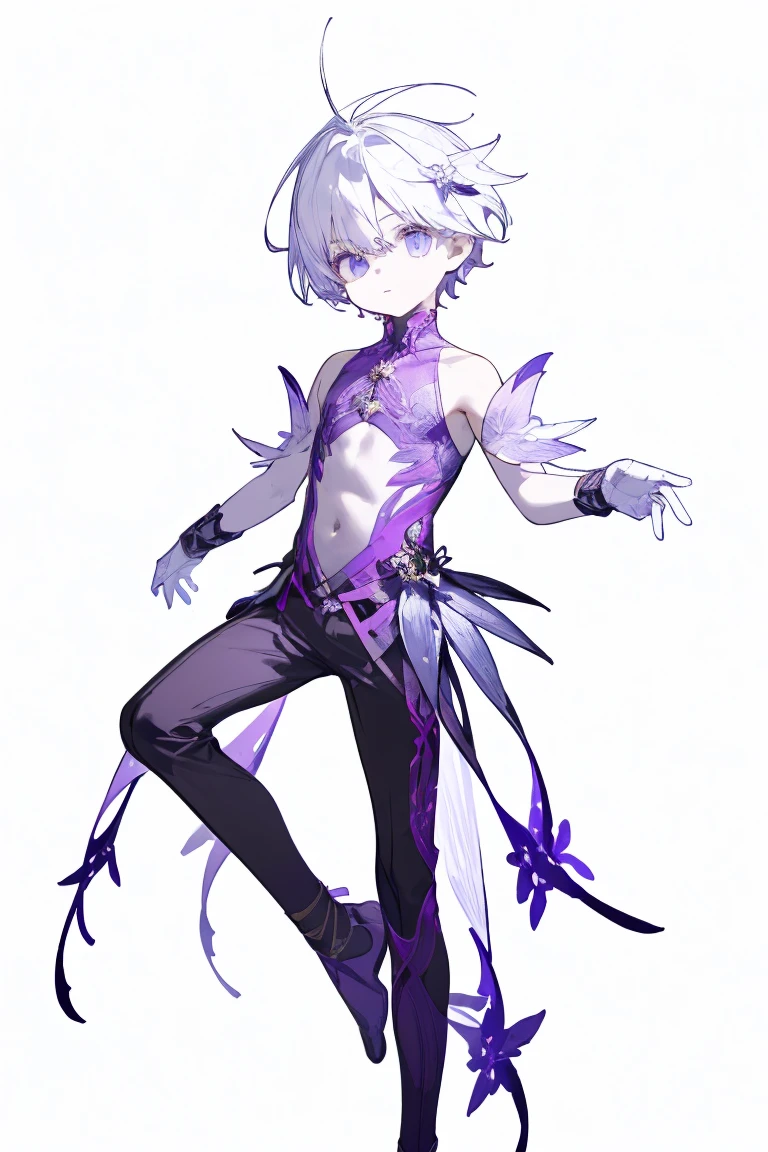 masterpiece, Best lighting, (((Very detailed))), Highest quality, lilac, whole body、whole bodyイラスト、1boy, Forest Fairy, Lily of the valley, ((Mysterious Forest Boy)), Perfect Anatomy,  A cute boy, Great body, Perfect balance,  (((VTuber whole body)), No background, Blank Background, ((((((White Background)))))))