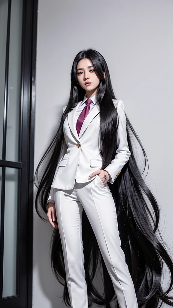 woman, (สาวสวยTwo meter long hair, My hair is very long., extra long hair, long black hair), (suitสไตล์อิตาลี, suitสองปุ่ม), (Italian suit, white suit, Set of two buttons), (ใส่สูทwoman, Business woman&#39;suit, white), (suitwomanwhite), (เสื้อเชิ้ตwhite), necktie, (necktieสั้นสีดำ, necktieสีดำ, necktieผอม, ถักnecktie), (military rank insignia), (Short pencil skirtwhite), (Dynamic posts), full body, (A gigantic rift), (big breasts, thin body, small waist, hips raised, small thighs, Long legs), high-heelsสีดำ, (Short pencil skirt, white), Wearing a suit for a business woman, (Wearing a white businessuit, สูทนักธุรกิจหญิงwhite), (tight, military regalia, เสื้อwhite, กระโปรงwhite), (black shoes), (Two gold suit buttons, Two meter long hair, suitเข้ารูป, เสื้อสูทwhiteทรงธรรมดารัดรูป), (black shoes, high-heels), (stand, walk, elegant posture, Dynamic posts), short dress, earring, garden, monument