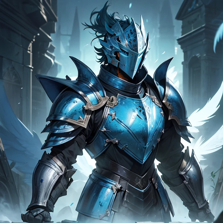 (absurdres, best high quality and very detailed image, carefuly detailed, better textures and detailed features, high fantasy artwork, anthropomorfic animal)
1Duck, orange duck beak, white feather in all his body, blue eyes, chunky body, feathered hands, duck feet, serious face and honourable demeanor, (fantasy armor, blue helmet with green ponytail, blue heavy armor, blue bulky shoulder pads) (knight shield at his back, long broadsword at his back)
Standing at the green forest with natural magical lights.