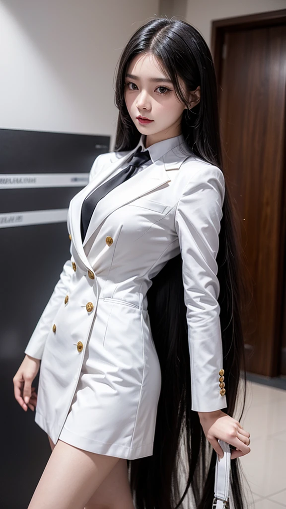 woman, short skirt, รัดtight, white, (สาวสวยTwo meter long hair, My hair is very long., extra long hair, long black hair), (suitสไตล์อิตาลี, suitสองปุ่ม), (Italian suit, white suit, Set of two buttons), (ใส่สูทwoman, Business woman&#39;suit, white), (suitwomanwhite), (เสื้อเชิ้ตwhite), necktie, (necktieสั้นสีดำ, necktieสีดำ, necktieผอม, ถักnecktie), (military rank insignia), (Short pencil skirtwhite), (Dynamic posts), full body, (A gigantic rift), (big breasts, thin body, small waist, hips raised, small thighs, Long legs), high-heelsสีดำ, (Short pencil skirt, white), Wearing a suit for a business woman, (Wearing a white businessuit, สูทนักธุรกิจหญิงwhite), (tight, military regalia, เสื้อwhite, กระโปรงwhite), (black shoes), (Two gold suit buttons, Two meter long hair, suitเข้ารูป, เสื้อสูทwhiteทรงธรรมดารัดรูป), (black shoes, high-heels), (stand, walk, elegant posture, Dynamic posts), short dress, earring, garden, monument