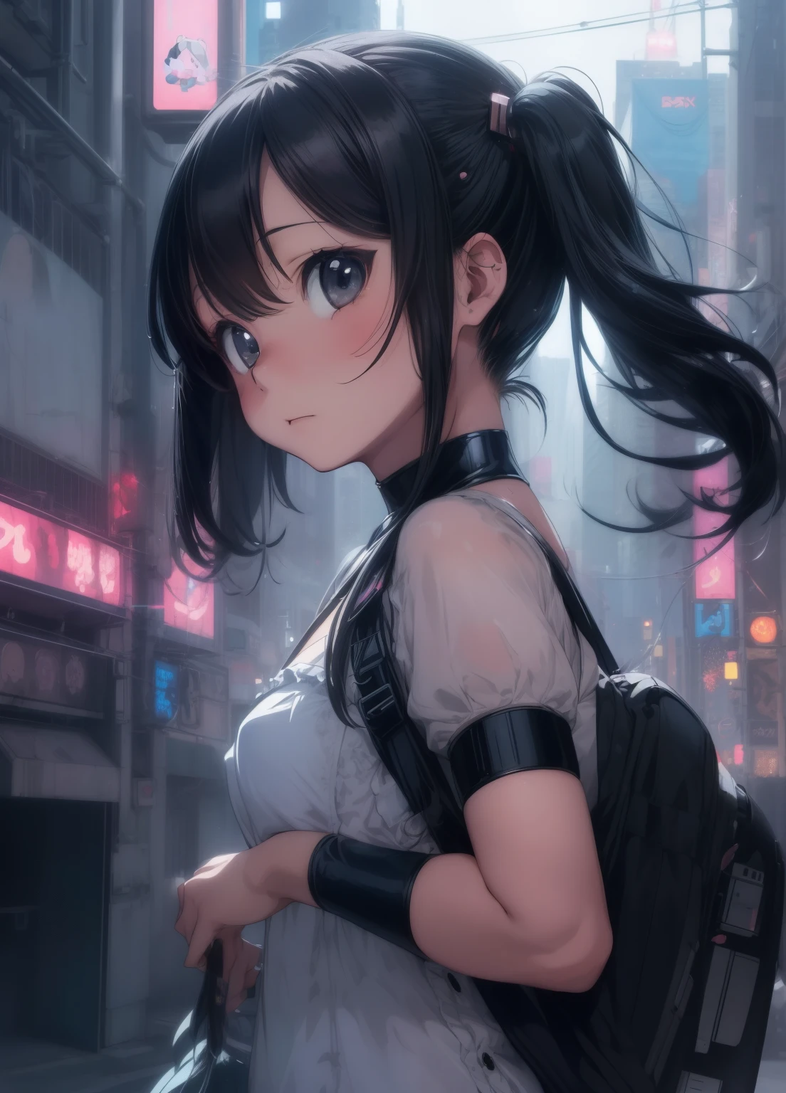 (masterpiece、Highest quality、Highest quality、Official Art、Beautiful and beautiful:1.2)、(One girl:1.3)Hatsune Miku、Twin tails,Beautiful breasts,(Highest quality, 4K, 8K, High resolution, masterpiece:1.2), Very detailed, Sci-fi close-up of a hairy woman in a helmet, ((Radio City, Rich changes in light)), Very complex and detailed expression, Science fiction fusion, bear girl, Cyberpunk Fashion, High Contrast, (((Expressing Chibi Kawaii:1.2))).