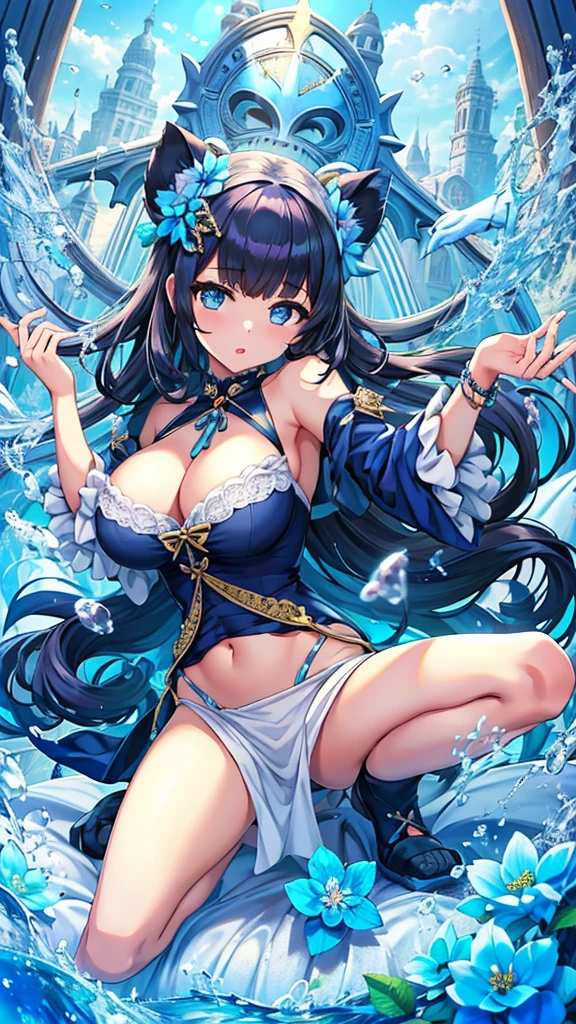 Masterpiece、Highest quality、Super detailed、1 girl、(Big Tits)、Fluffy and soft long hair、Blue Eyes、Cleavage、Navy Blue Hair、Lori