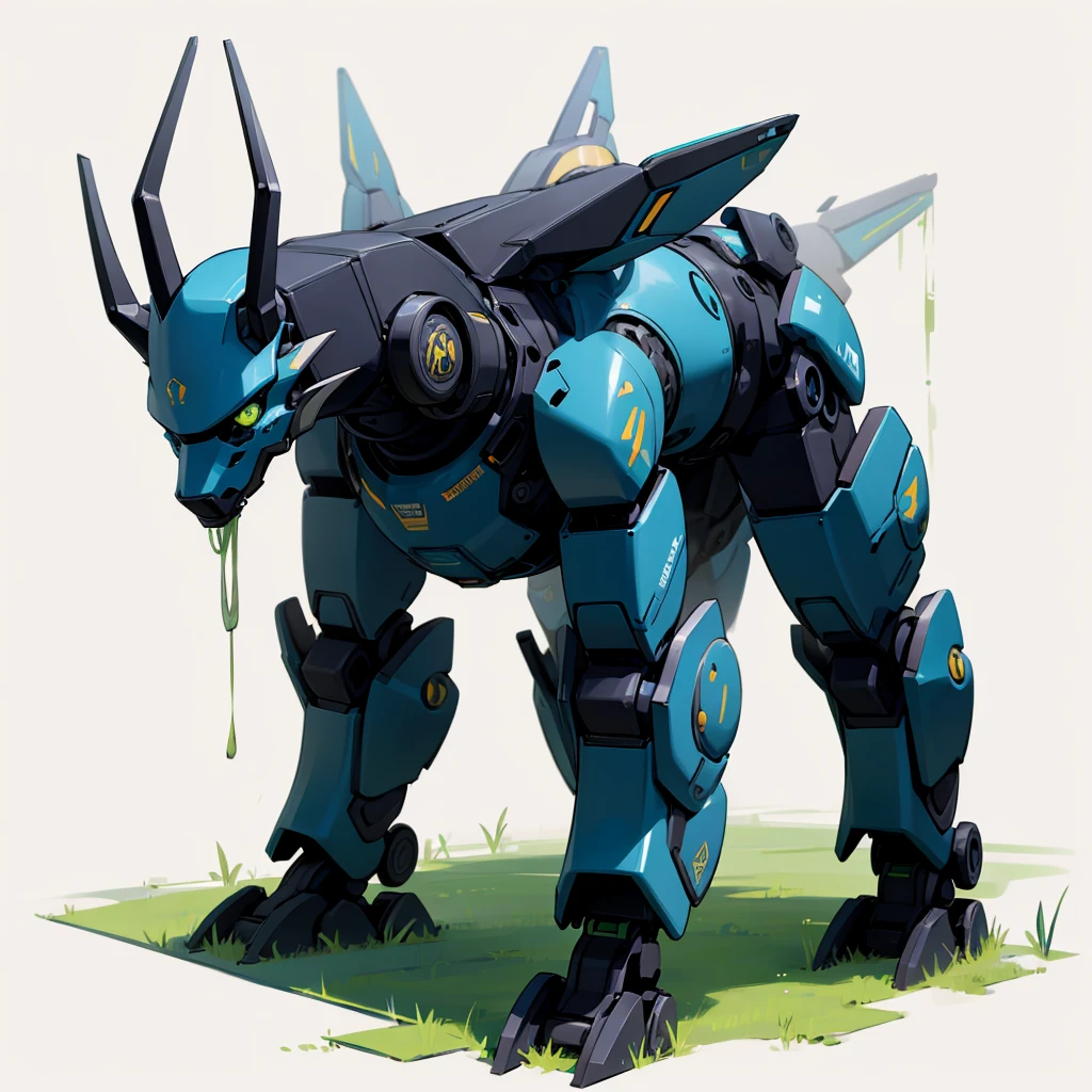 (Random evolusion), big Evolution of becoming big Robotics, has horns, (green eyes), Grassroots, no background