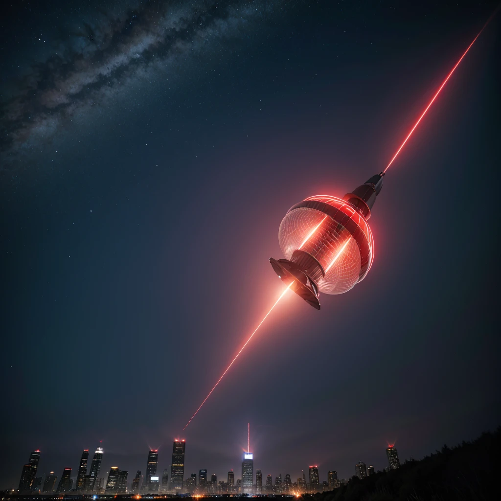 metallic blood red UFO seen up close during the day in the sky of a large city,
making a 90º turn at the speed of light, with a luminous trail of its trajectory