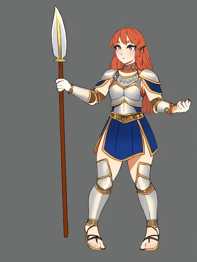 1girl, furry, furry_female, lizard_girl, solo, wearing full body plate armor, gladiator skirt, gladiator sandals, humanoid feet, holding a spear, nosebleed,bloody nose