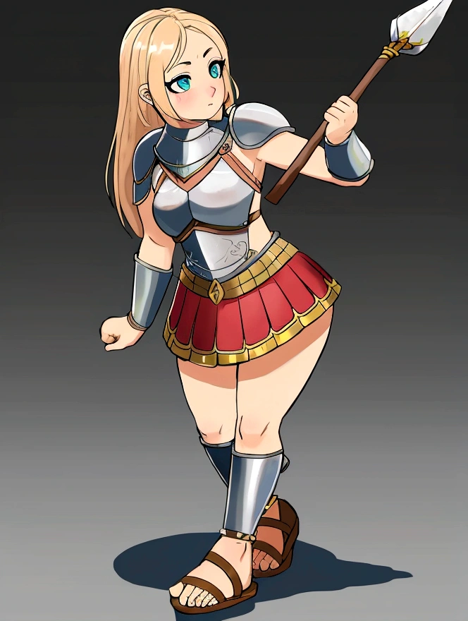 1girl, furry, furry_female, lizard_girl, solo, wearing full body plate armor, gladiator skirt, gladiator sandals, humanoid feet, holding a spear, nosebleed,bloody nose