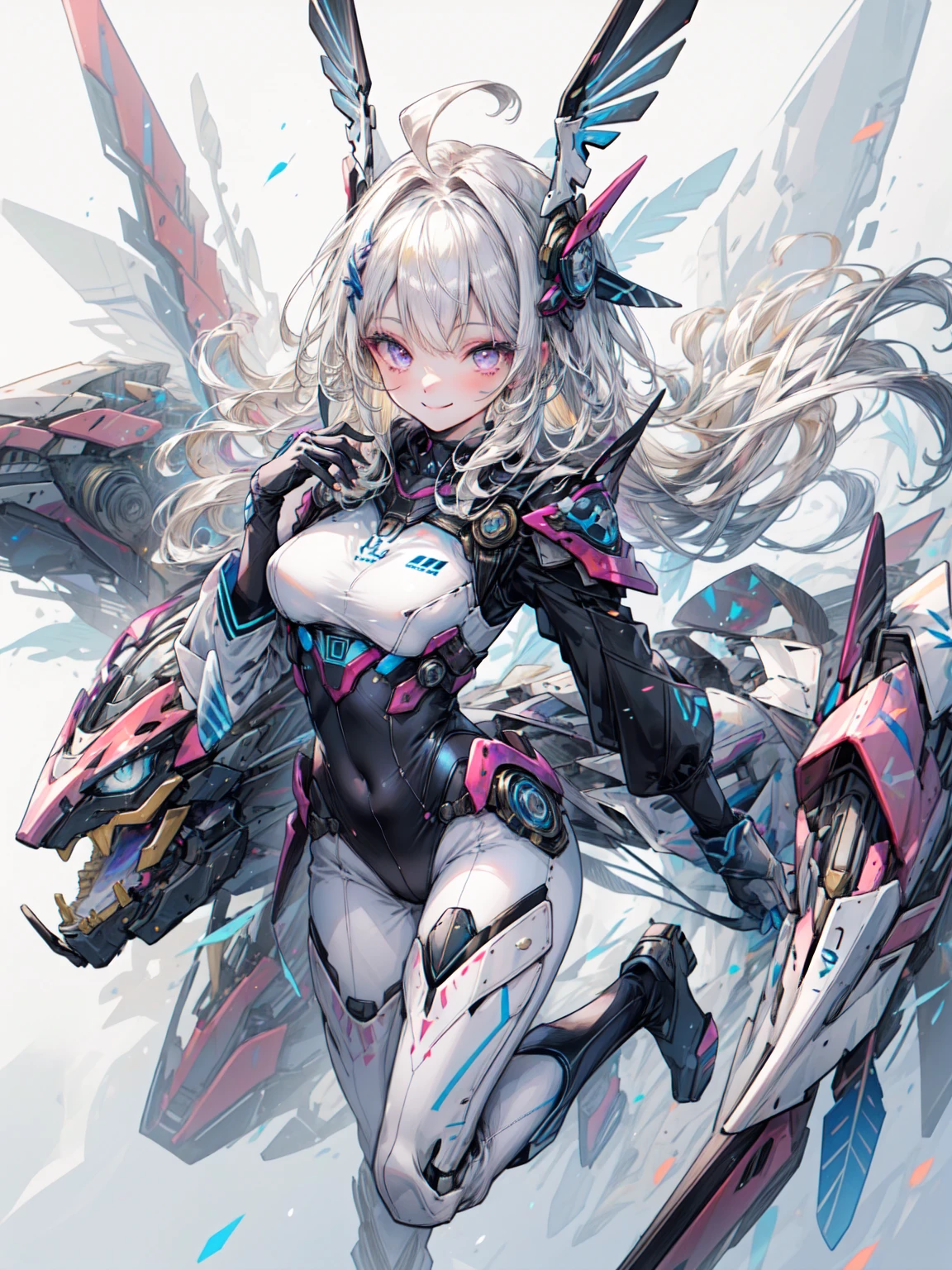(masterpiece, Highest quality),  Intricate details, Valkyrie, cute, Smile, (((smile))), Raise your hand, View your viewers, Feather Headgear,  Flower meadow, 
One Girl, alone, Portraiture, Tentacle platinum blonde hair, Single Blade, Single knee socks, Independent single sleeve, gloves,
 mecha musume, White bodysuit, Silver Reinforced Suit, Silver pantyhose, Full Armor,Blake、（Dark Elf), (1 girl), alone, Perfect Face, Get used to it, Ahoge, ((Long Hair:1.2)),[[Messy Hair]], Shiny blonde white hair, Purple eyes, Variegated eyes, Colorful Hair, Shining Eyes, (eyelash, eye shadow, pink eye shadow), bright, smile, Design Art：Haruhiko Mikimoto, by Kawashi, By Yoshitaka Amano
