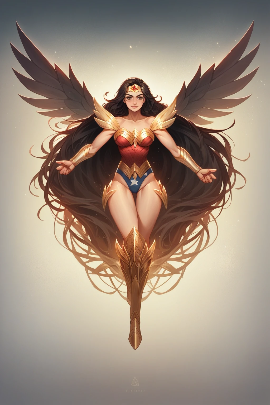 wonder woman, work of art, best qualityer, (Extremely detailed CG 8k unity wallpaper), (best qualityer), (Best illustration), (best shade), absurderes, realistic lighting, (abyss), beautiful detailed glowing, arte de PeterMohrBacher,