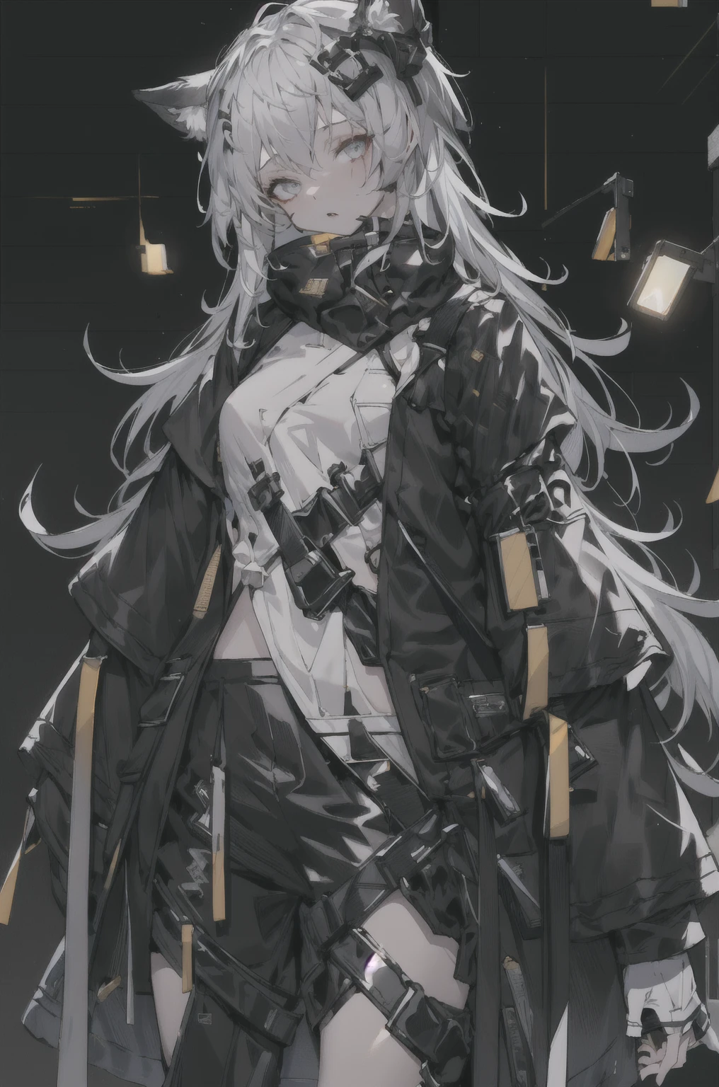 8K,high resolution,absurd,masterpiece,best quality,The original,Extremely detailed CG,Extremely detailed wallpaper,Perfect lighting,1 Girl,Vague_background,
(hutaodef:1.2),Black shorts,black h在 with h在 ,Regular Clothes,white background