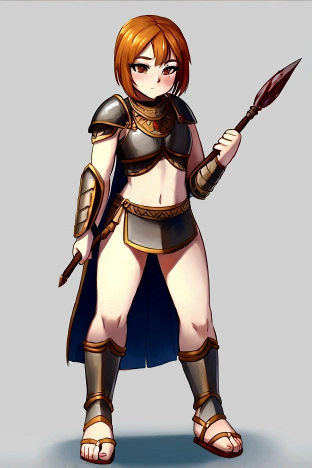 1girl, furry, furry_female, lizard_girl, solo, wearing full body plate armor, gladiator skirt, gladiator sandals, humanoid feet, holding a spear, nosebleed,bloody nose