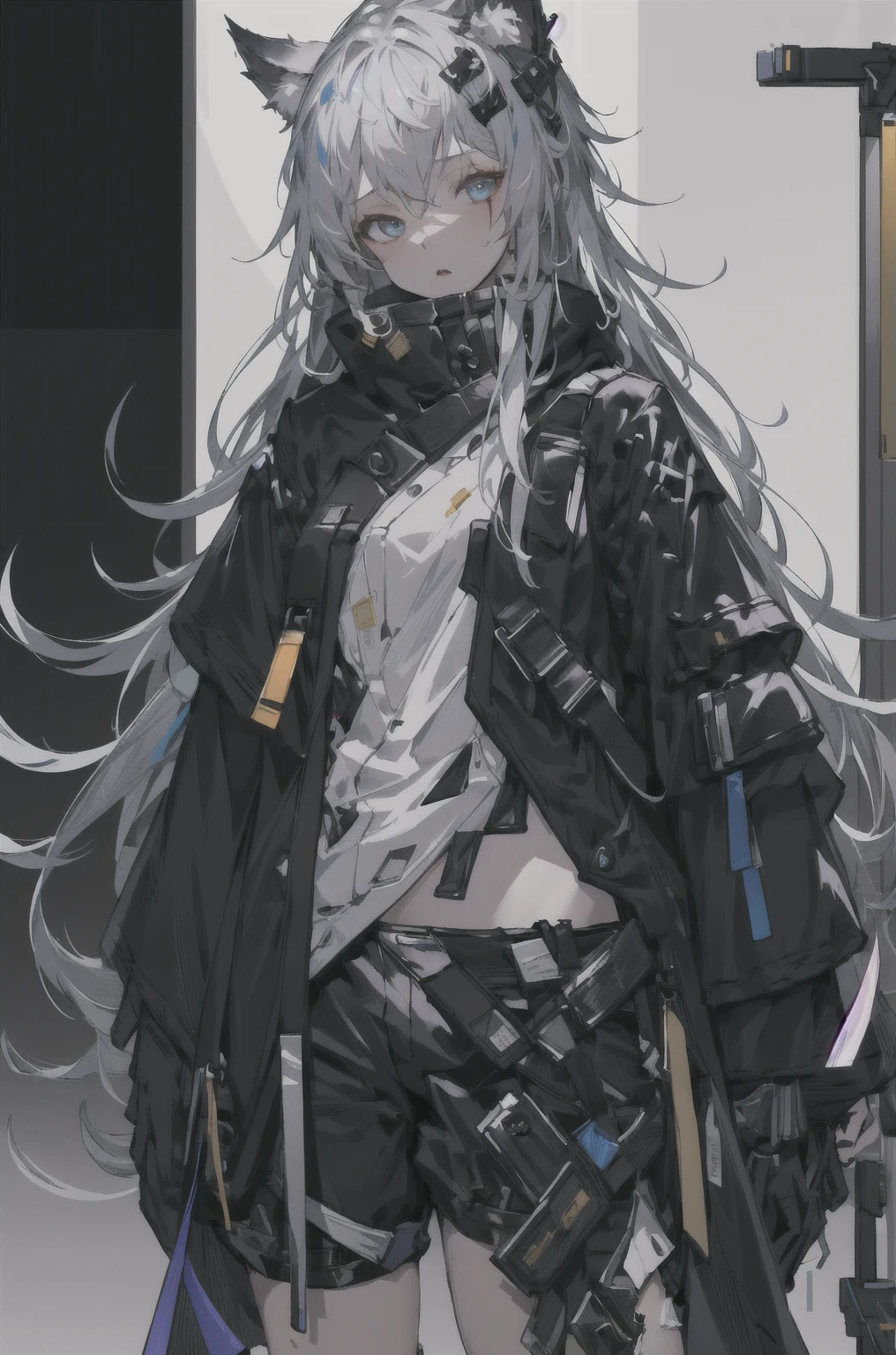 8K,high resolution,absurd,masterpiece,best quality,The original,Extremely detailed CG,Extremely detailed wallpaper,Perfect lighting,1 Girl,Vague_background,
(hutaodef:1.2),Black shorts,black h在 with h在 ,Regular Clothes,white background