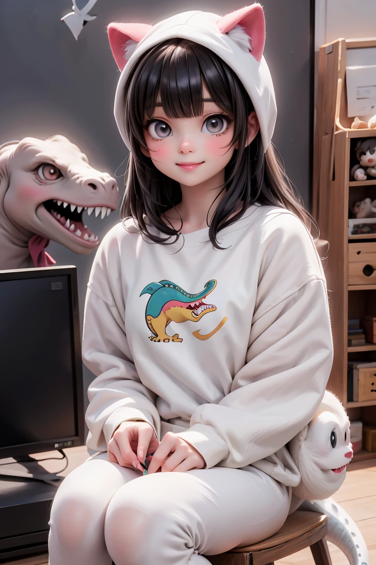 a cute girl in dinosaur (costume)