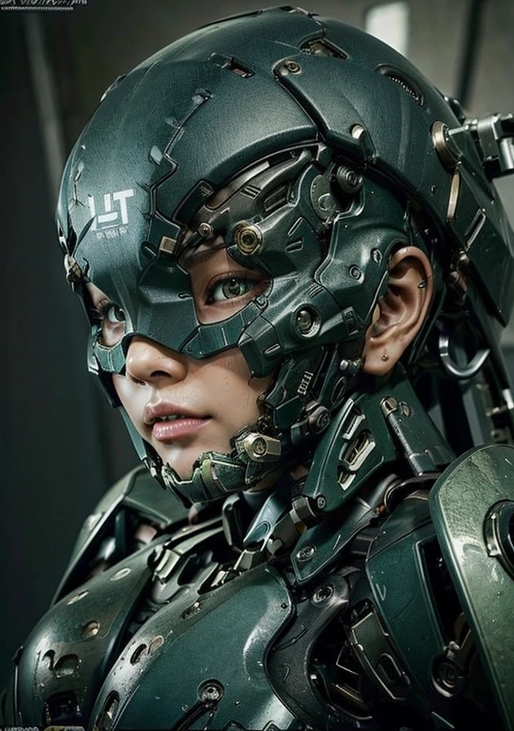 Textured skin, Very detailed, Attention to detail, high quality, 最high quality, High resolution, 1080P, hard disk, beautiful,(War Machine),beautifulサイボーグ女性,Mecha Cyborg Girl,Battle Mode,Girl with a mechanical body Black Hair Short Hair Boyish Dark green armor Soaked Face Change is over Met Off Steam coming out of the head Steam coming out of the whole body Painful expression Please open your mouth wide Snug-fitting headgear Sentai Pose Full body portrait Sole