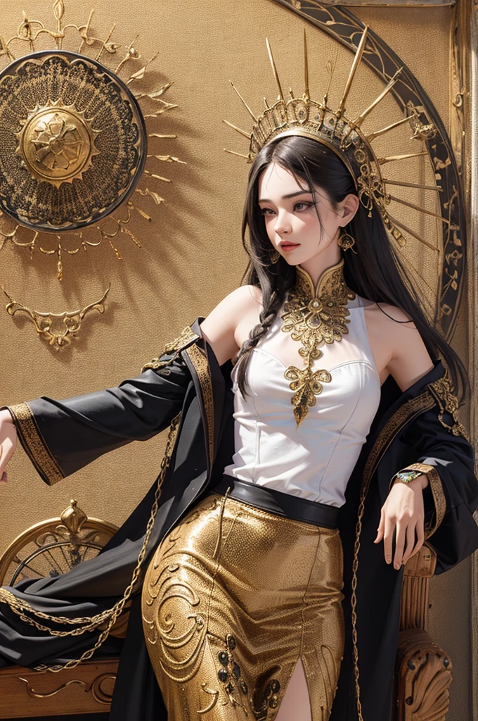 (masterpiece, top quality, best quality, official art, beautiful and aesthetic:1.2), (1girl), extreme detailed,colorful,highest detailed, official art, unity 8k wallpaper, ultra detailed, beautiful and aesthetic, beautiful, masterpiece, best quality, (zentangle, mandala, tangle, entangle) ,holy light,gold foil,gold leaf art,glitter drawing, PerfectNwsjMajic