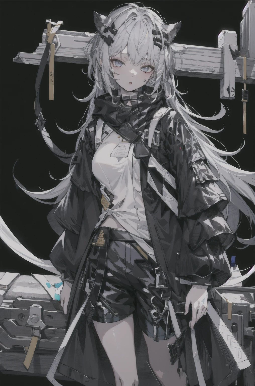 8K,high resolution,absurd,masterpiece,best quality,The original,Extremely detailed CG,Extremely detailed wallpaper,Perfect lighting,1 Girl
(hutaodef:1.2),Black shorts,black h在 with h在 ,Regular Clothes，white background
