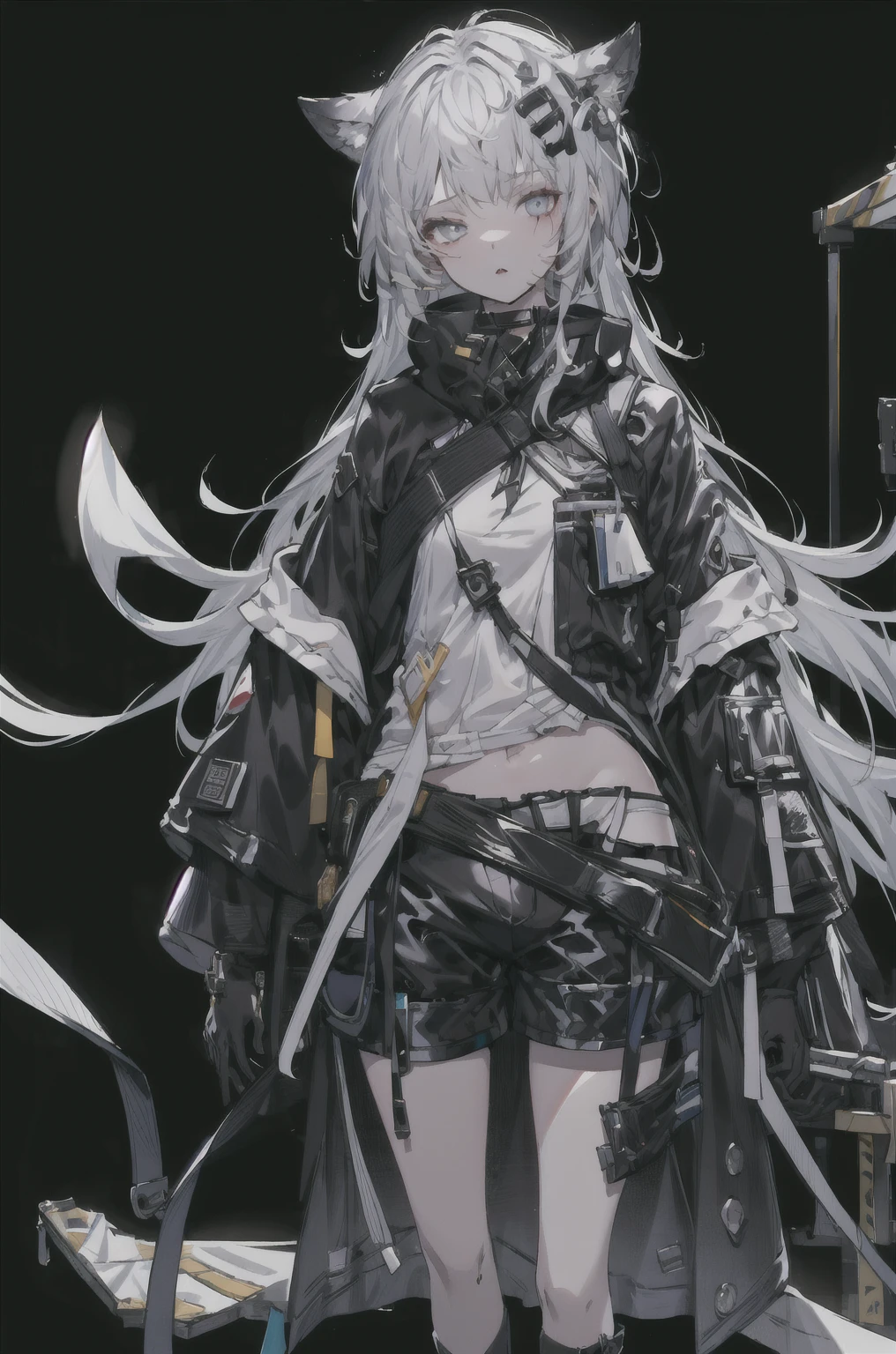 8K,high resolution,absurd,masterpiece,best quality,The original,Extremely detailed CG,Extremely detailed wallpaper,Perfect lighting,1 Girl
(hutaodef:1.2),Black shorts,black h在 with h在 ,Regular Clothes,white background
