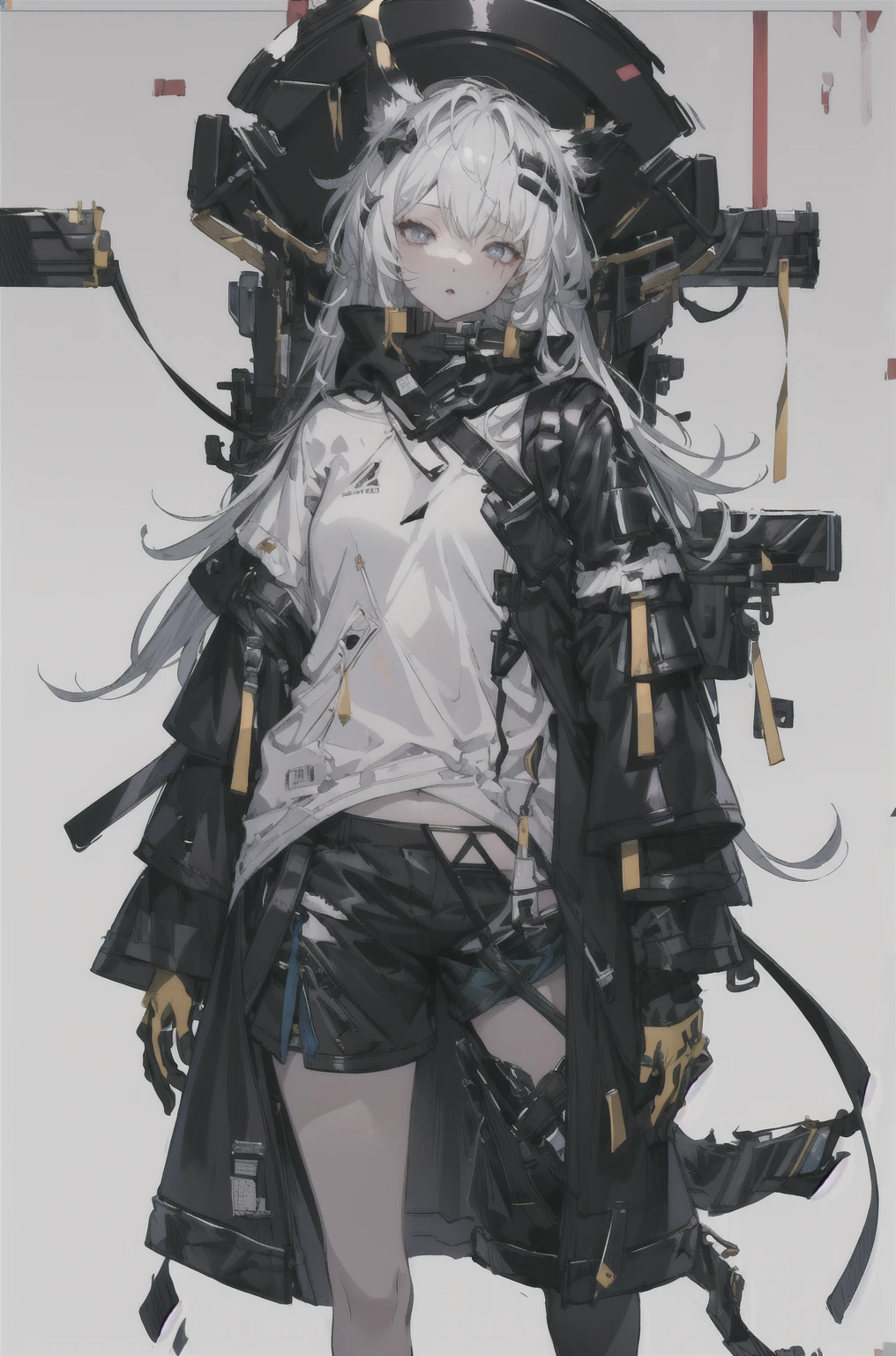 8K,high resolution,absurd,masterpiece,best quality,The original,Extremely detailed CG,Extremely detailed wallpaper,Perfect lighting,1 Girl
(hutaodef:1.2),Black shorts,black h在 with h在 ,Regular Clothes，white background