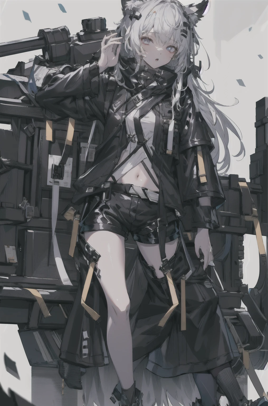 8K,high resolution,absurd,masterpiece,best quality,The original,Extremely detailed CG,Extremely detailed wallpaper,Perfect lighting,1 Girl
(hutaodef:1.2),Black shorts,black h在 with h在 ,Regular Clothes,white background