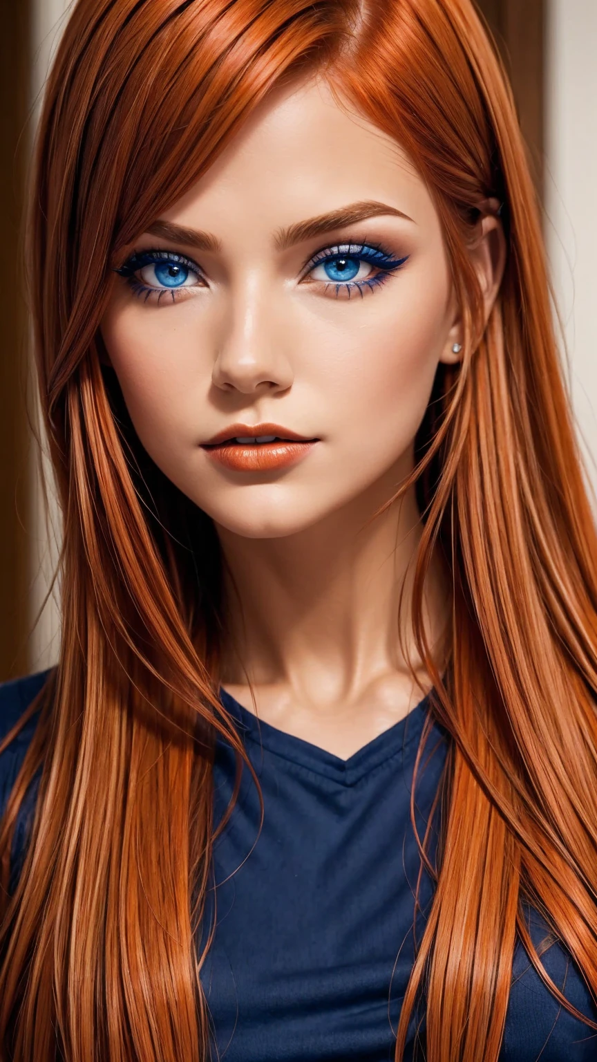 Gorgeous and stunning girl, (Dark orange hair, blue eyes:1.3),