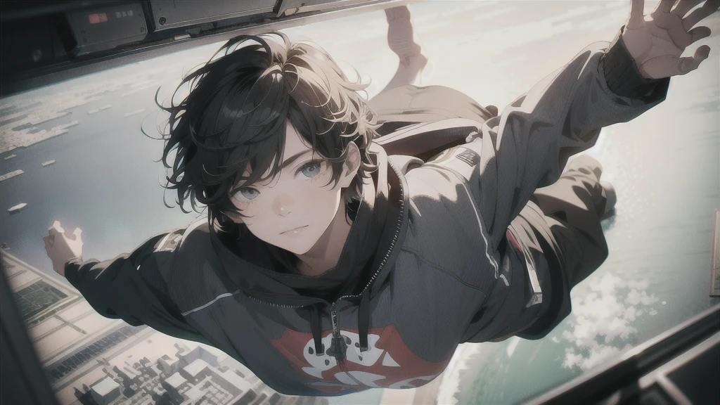 Ridiculous Resolutions, High resolution, (masterpiece:1.4), Very detailed, One boy, View from above, space, floating, - At six o'clock