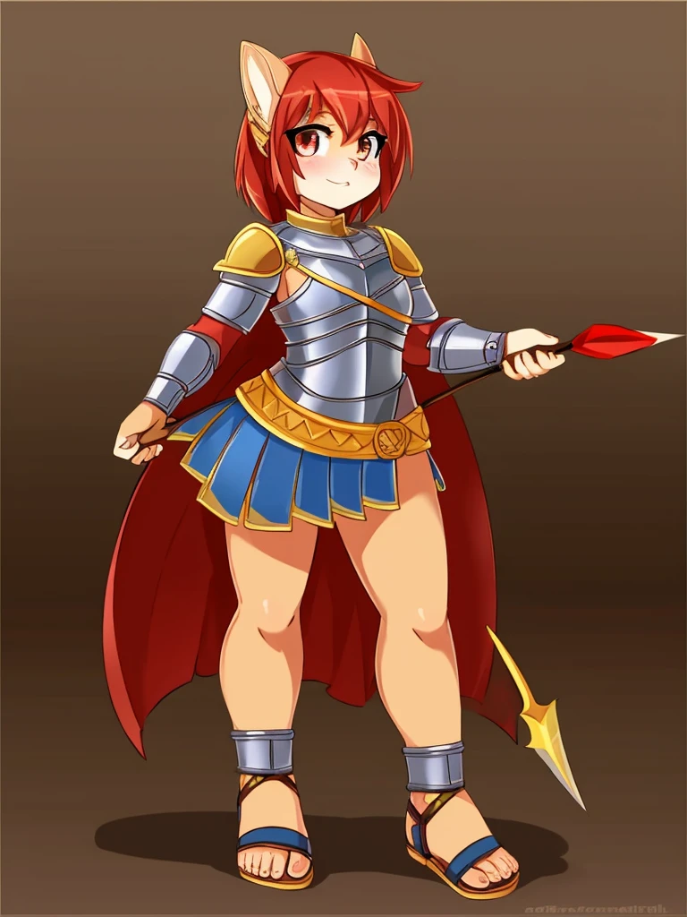 1girl, furry, furry_female, lizard_girl, solo, wearing full body plate armor, gladiator skirt, gladiator sandals, humanoid feet, holding a spear, nosebleed,bloody nose