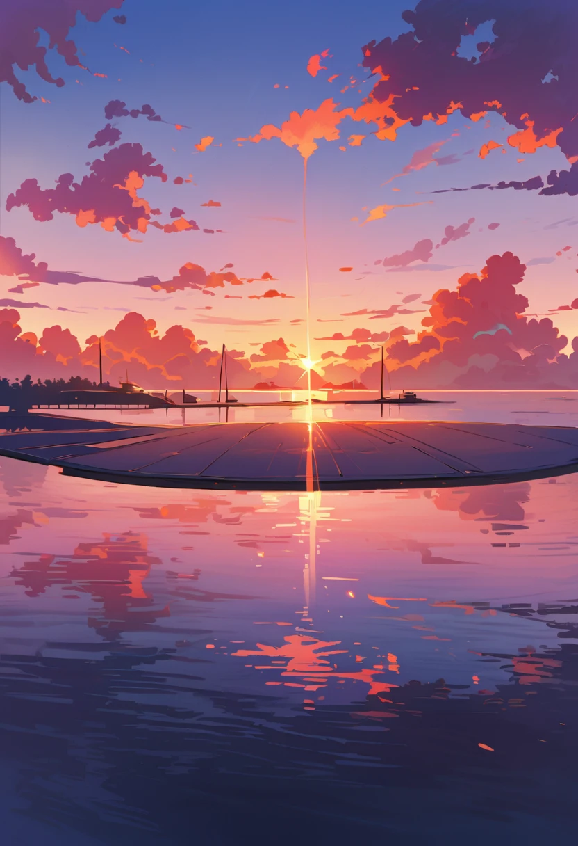 Aerial view of Sydney Harbor at sunrise, with the sky dyed in orange and pink tones. Sunlight begins to reflect on the calm water. Image style: High Definition (1080 PPI), with warm colors and a light morning mist. Year1788