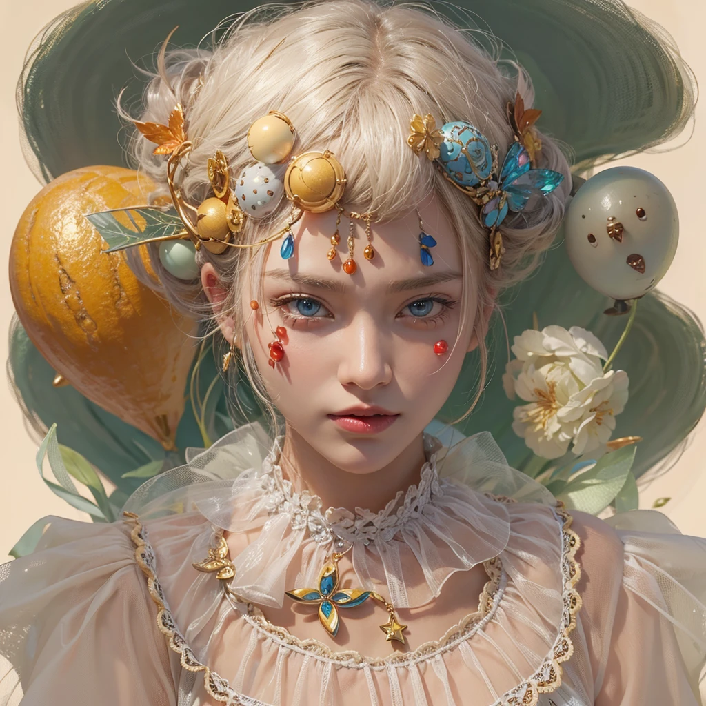 (masterpiece:1.3), (8K, Realistic, RAW Photos, Best image quality: 1.4), Fair-skinned fairy woman、short hair、Cleavage:2.0、Highly detailed face、Attention to detail、double eyelid、Sharp focus:1.2、Beautiful woman:1.4、Highest quality、masterpiece、Ultra-high resolution、(Realistic:1.4)、Highly detailed and professionally lit smiles、カーネ・グリフィスを彷彿andさせる非常に詳細な線画, (Donald Trump'clown:1.7), (balloon:1.4), With the power of Vadim Kassim'大胆な色彩and質感, Light and airy, Like the works of Carl Larsson, dark background, dark, evil, fire, パスカル・ブランシュ風の超Realisticなキャラクター, pastel, Grace, Draandic lighting, Expressive camera angles, and, Concept Art, amusement park, masterpiece