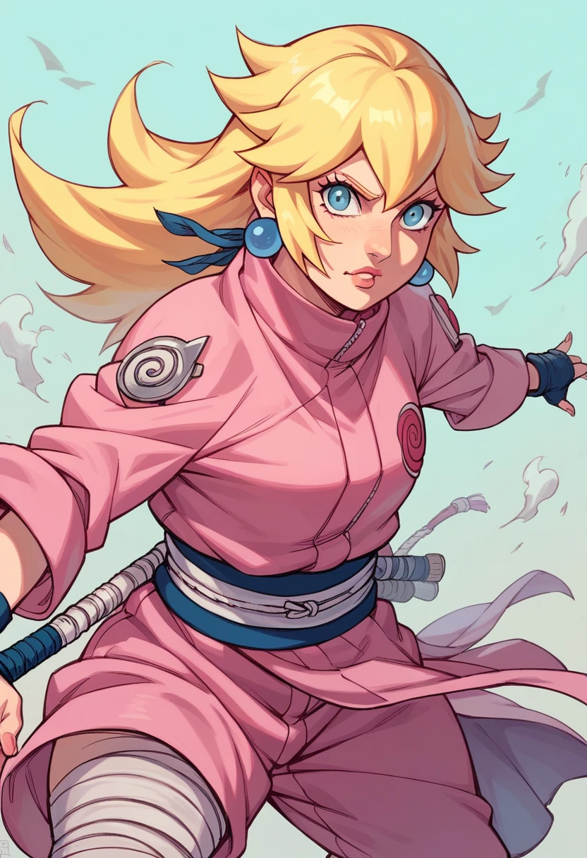 Imagine Princess Peach dressed as a ninja if she were a ninja from the anime Naruto