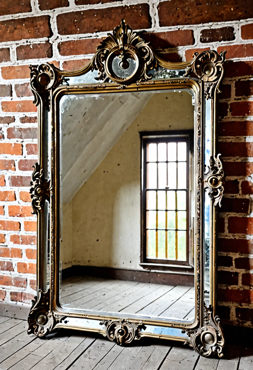 Old mirror from the 19th century in an attic