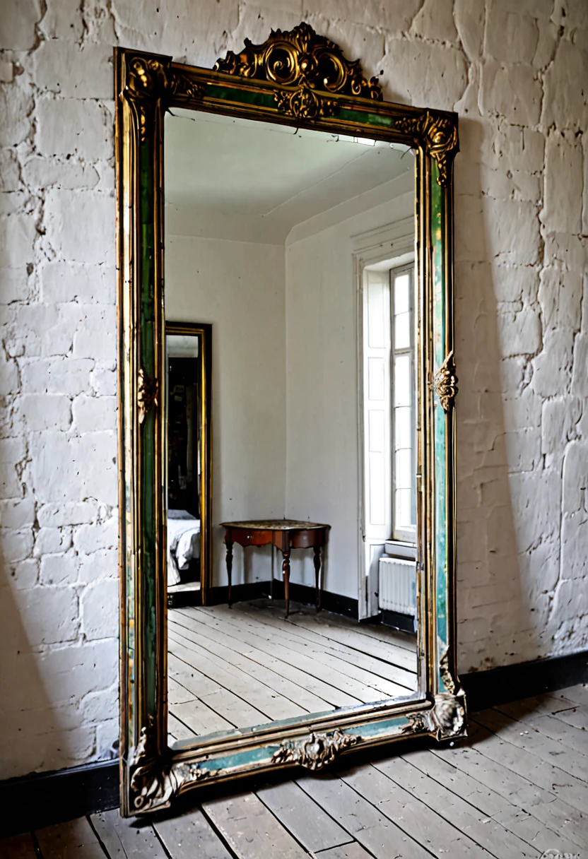Old mirror from the 19th century in an attic