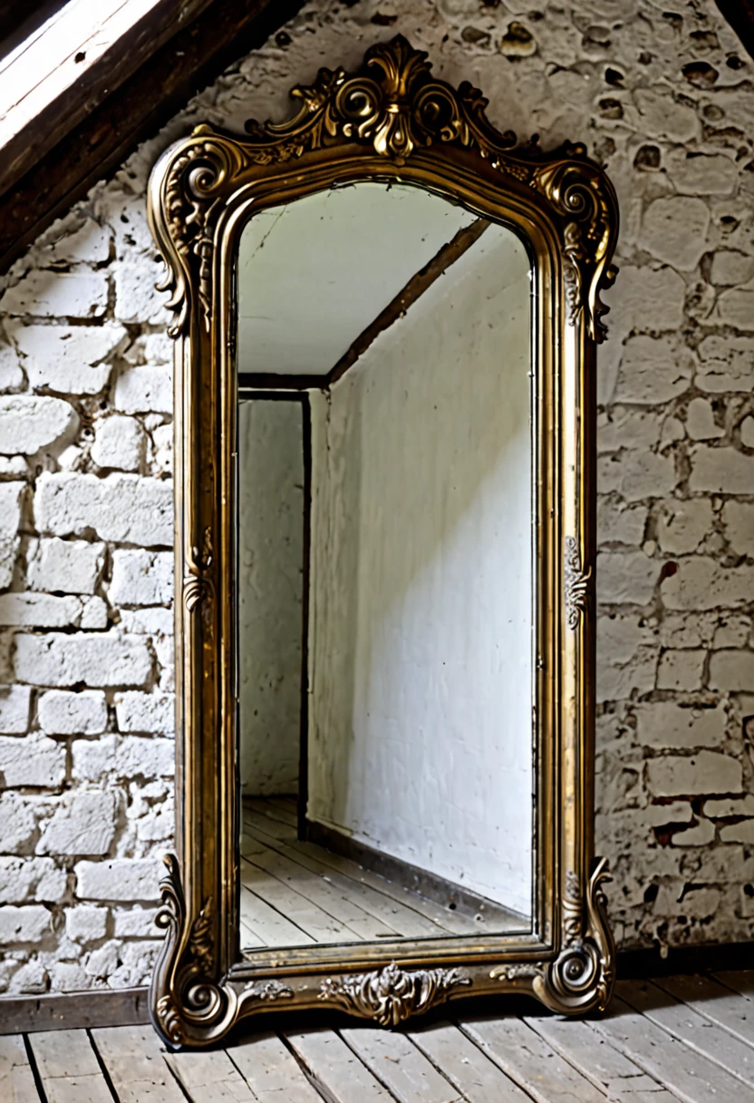 Old mirror from the 19th century in an attic