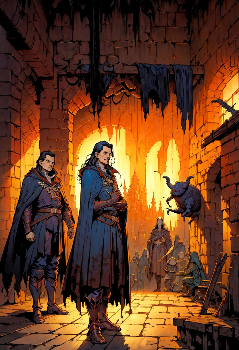 a painting of a man in a cloak standing in a room, michael whelan and gustave done, michael whelan and gustave dore, ted nasmith and marc simonetti, micheal whelan, by Michael Whelan, alan lee and marc simonetti, by Larry Elmore, michael whelan art, by the Brothers Hildebrandt, by Don Maitz