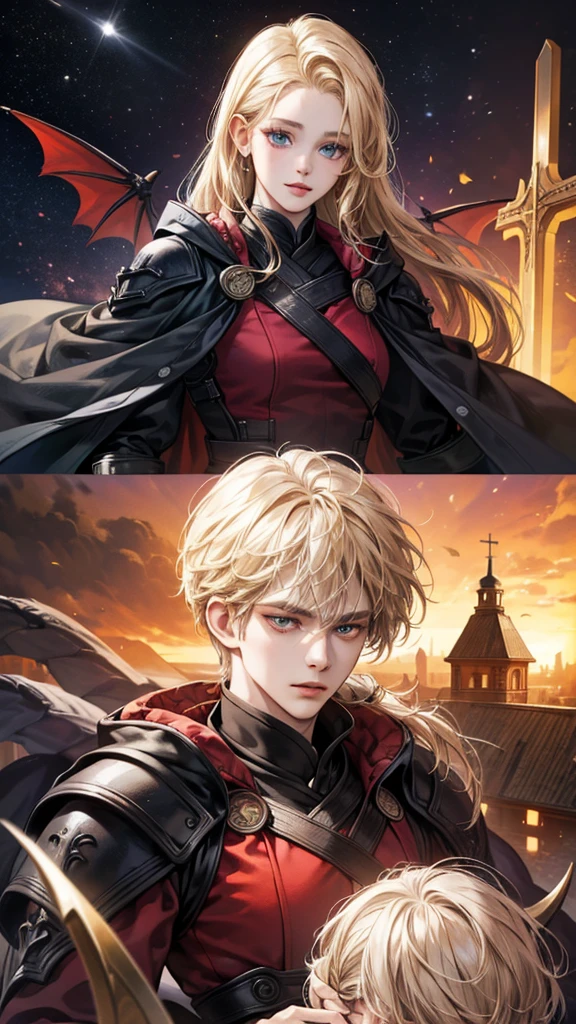 (masterpiece、Highest quality:1.3)、Super detailed、complicated、8K、High resolution、wallpaper、Cinema Lighting、Wear the Dragon、Devil Girl Warrior、Glamour、17 years old、Blonde、blue eyes、Traveling between time and space、Carrying the Cross