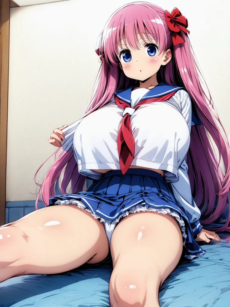 Haramura Nodoka、serafuku、blush、Leg spread