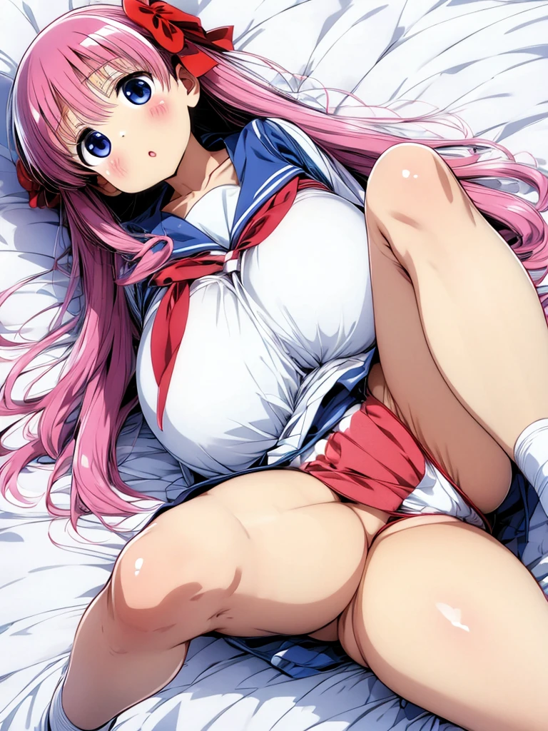 Haramura Nodoka、serafuku、blush、Leg spread