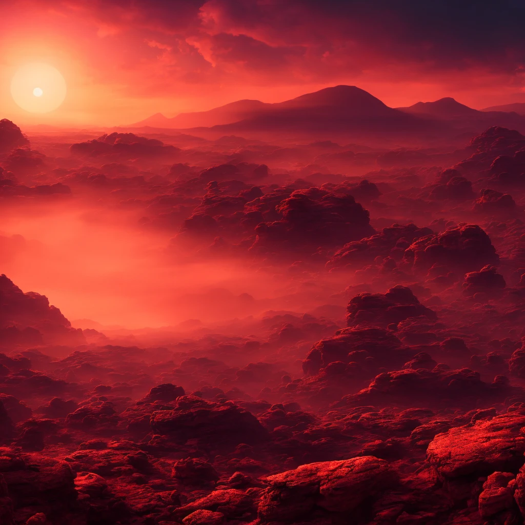 a vast alien exoplanet landscape, dramatic dramatic red skies, strange growing alien flora, otherworld geology, intricate alien architecture, advanced alien technology, cinematic lighting, matte painting style, highly detailed, photorealistic, 8k, best quality, ultra-detailed, realistic, atmospheric