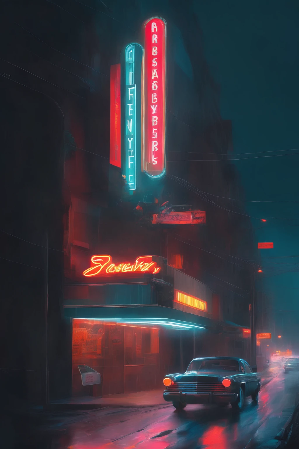 neon sign, Greg Rutkowski(Greg Rutkowski), best quality, masterpiece, very aesthetic, perfect composition, intricate details, very detailed.The feeling of taking a picture of the city from afar