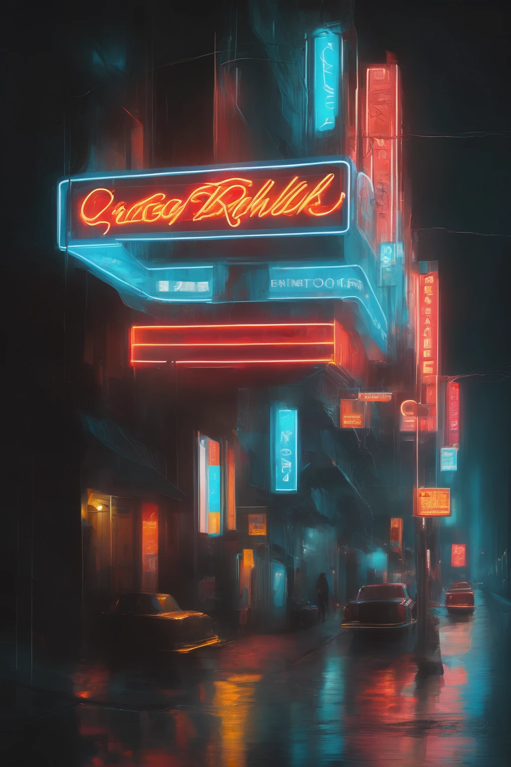 neon sign, Greg Rutkowski(Greg Rutkowski), best quality, masterpiece, very aesthetic, perfect composition, intricate details, very detailed.The feeling of taking a picture of the city from afar