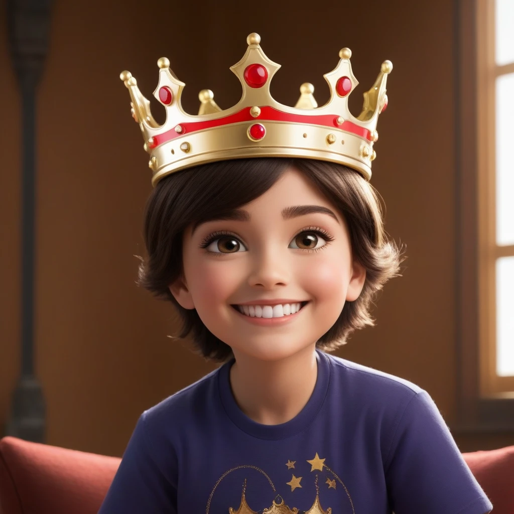 The character is a king, вдохновленный Disney Pixar, He wears a crown, smiling, ,
