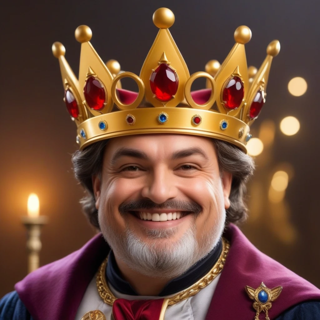 The character is a king, вдохновленный Disney Pixar, He wears a crown, smiling, ,