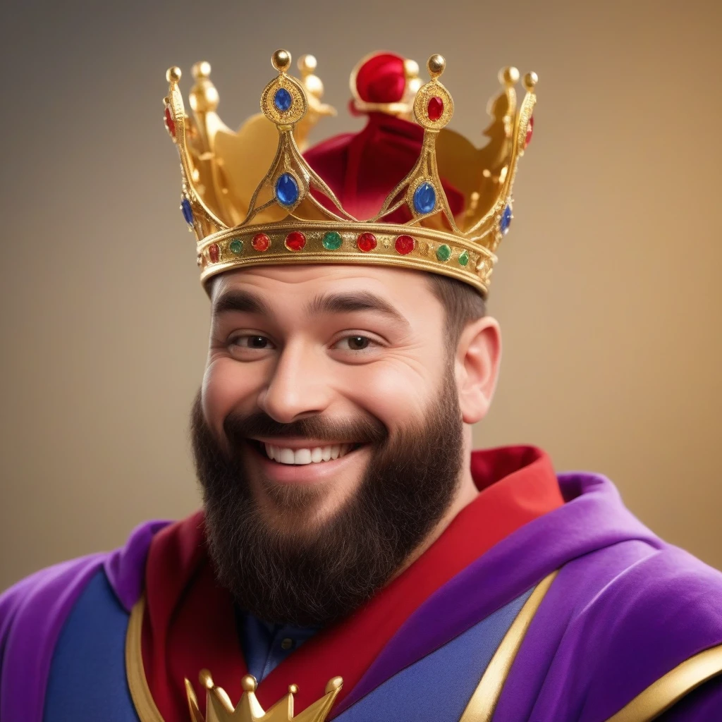 The character is a king, вдохновленный Disney Pixar, He wears a crown, smiling, ,