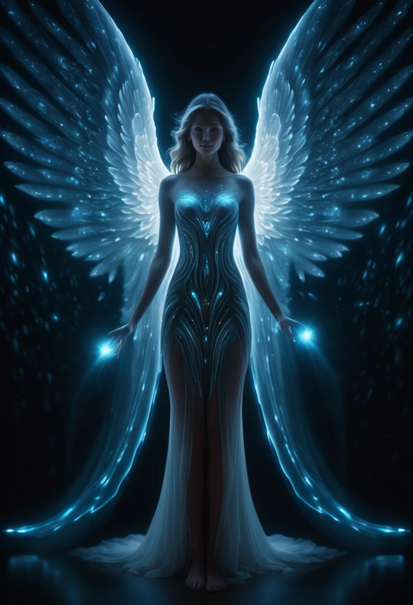 Hyper-realistic cinematic photographic bioluminescent patterns, ultra-detailed lighting.
Angels of light, widescreen format image with 4K resolution.