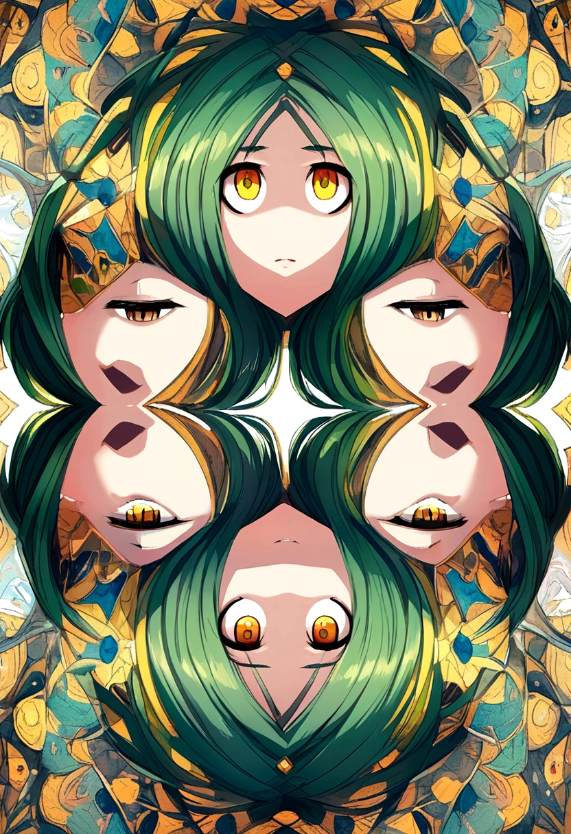green hair yellow eyed boy