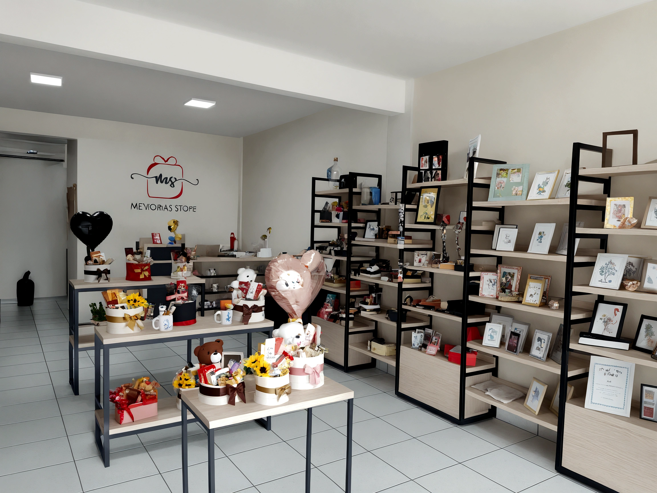 Pixar-style 3D drawing of the interior of a gift shop