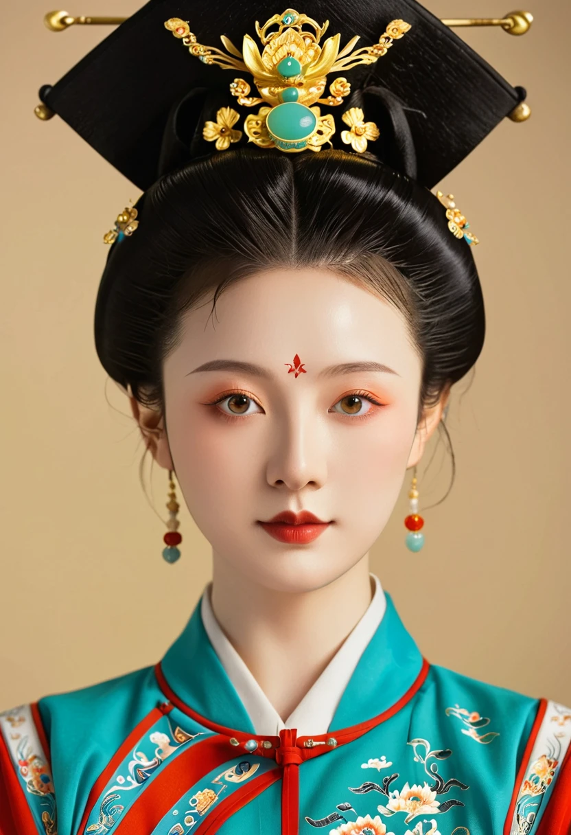 Beautiful girl portrait,symmetry,Round Face,Bright Eyes,Smooth skin,Chinese Tang Dynasty official uniform,egotistical,Official hat,Clean background