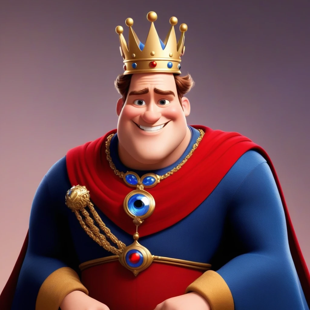The character is a king, вдохновленный Disney Pixar, He wears a crown, smiling, ,