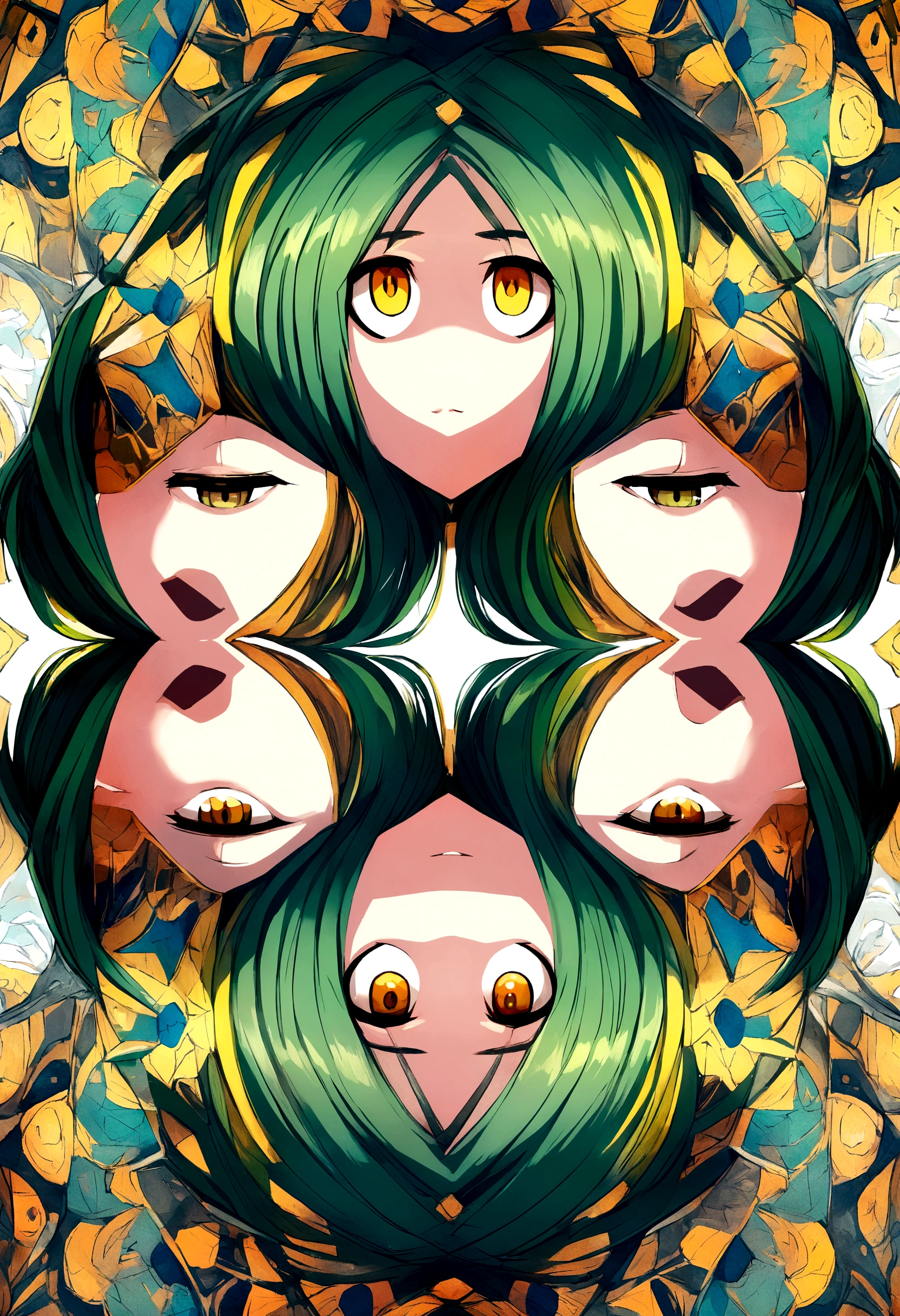 green hair yellow eyed boy